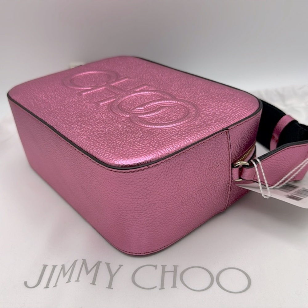 NWT Jimmy Choo Peony Pink Metallic Leather Camera Crossbody - Picture 7 of 12